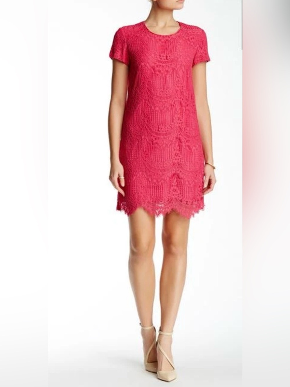 CECE WOMEN'S CORDED LACE SHIFT DAYTIME DRESS SHORT SLEEVE PINK SIZE 6 NEW!
